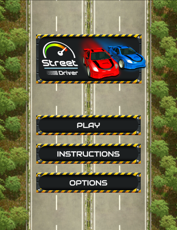 Street Driver Game Welcome Screen Screenshot.