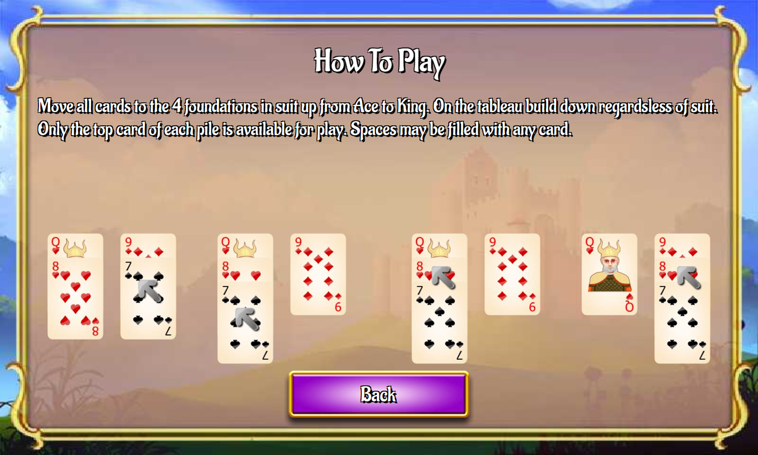 Stronghold Solitaire Game How To Play Screenshot.