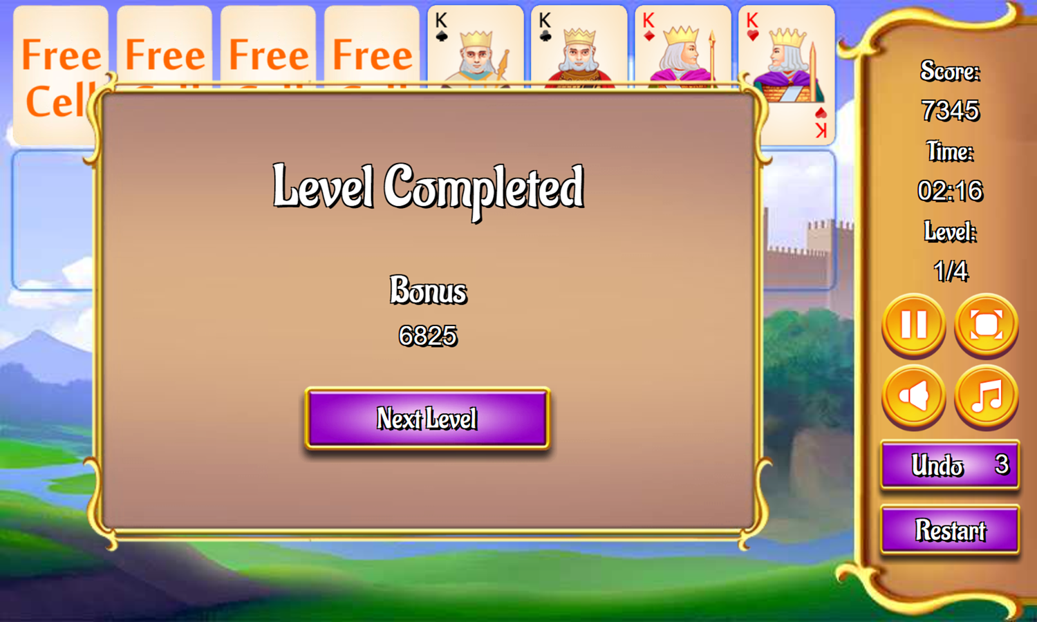 Stronghold Solitaire Game Level Completed Screenshot.