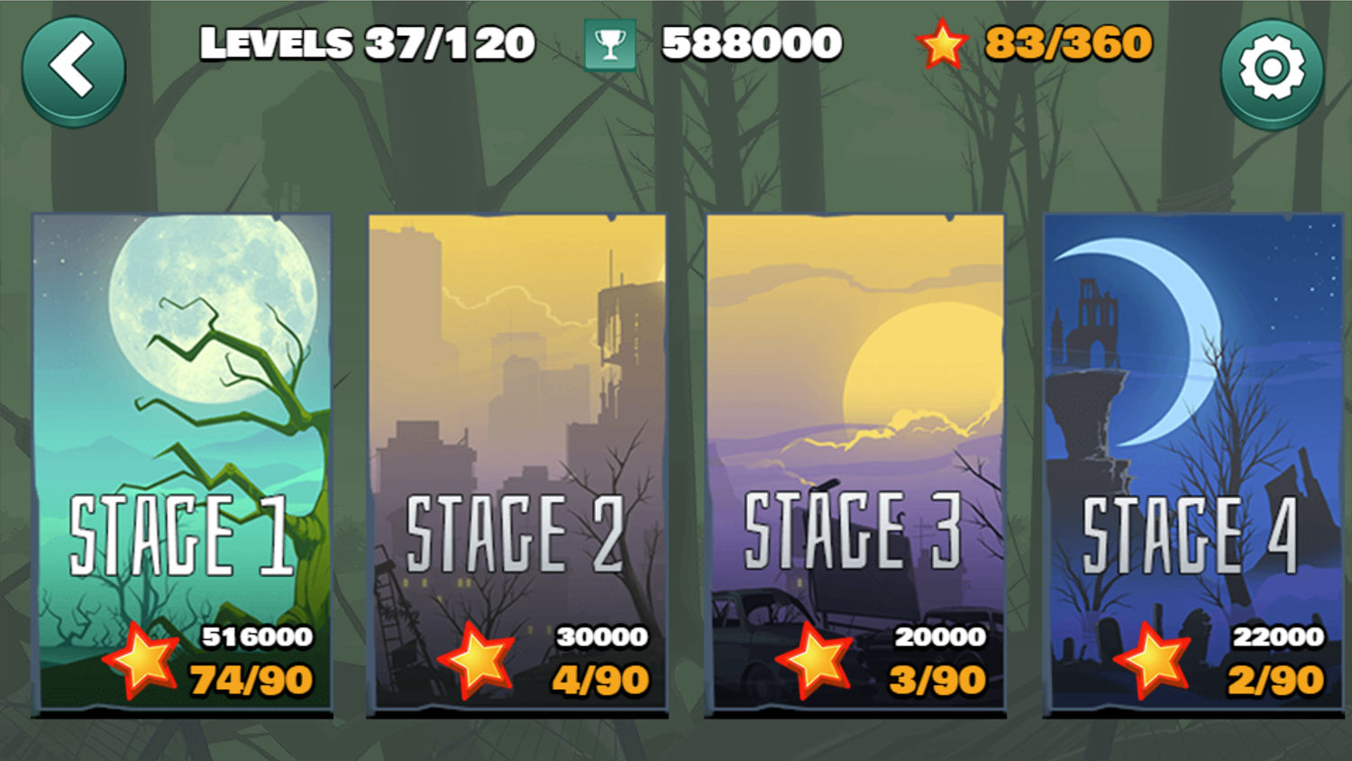 Stupid Zombies Game Stage Select Screen Screenshot.