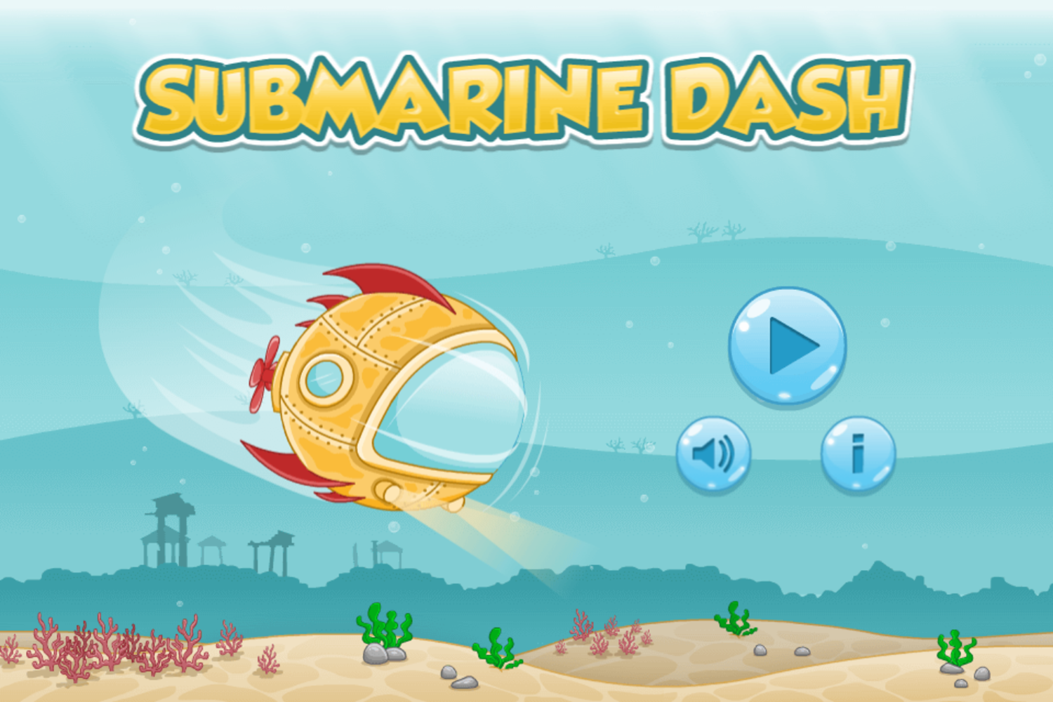 Submarine Dash Game Welcome Screen Screenshot.