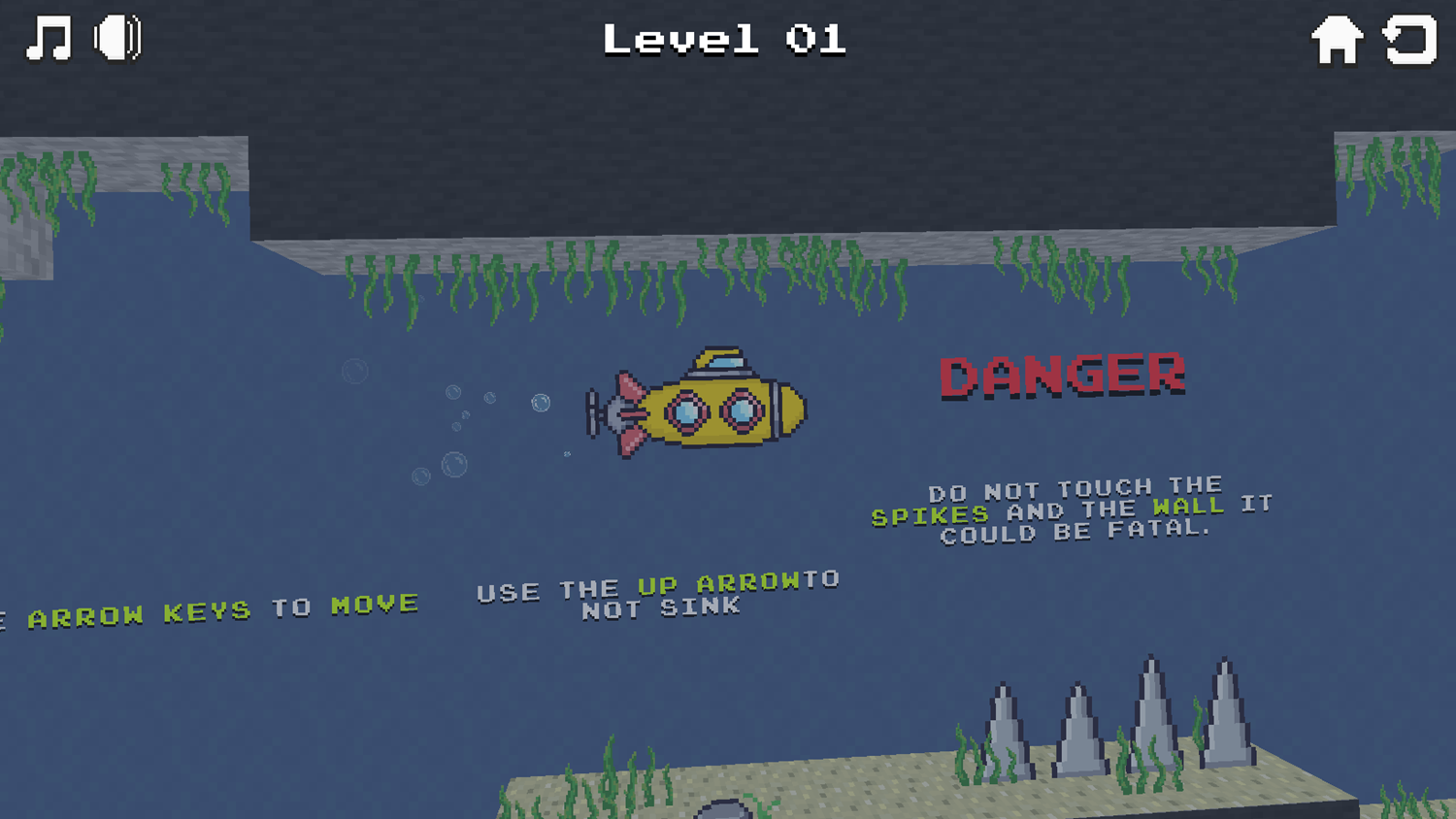 Submerged Escape Game Instructions Screen Screenshot.