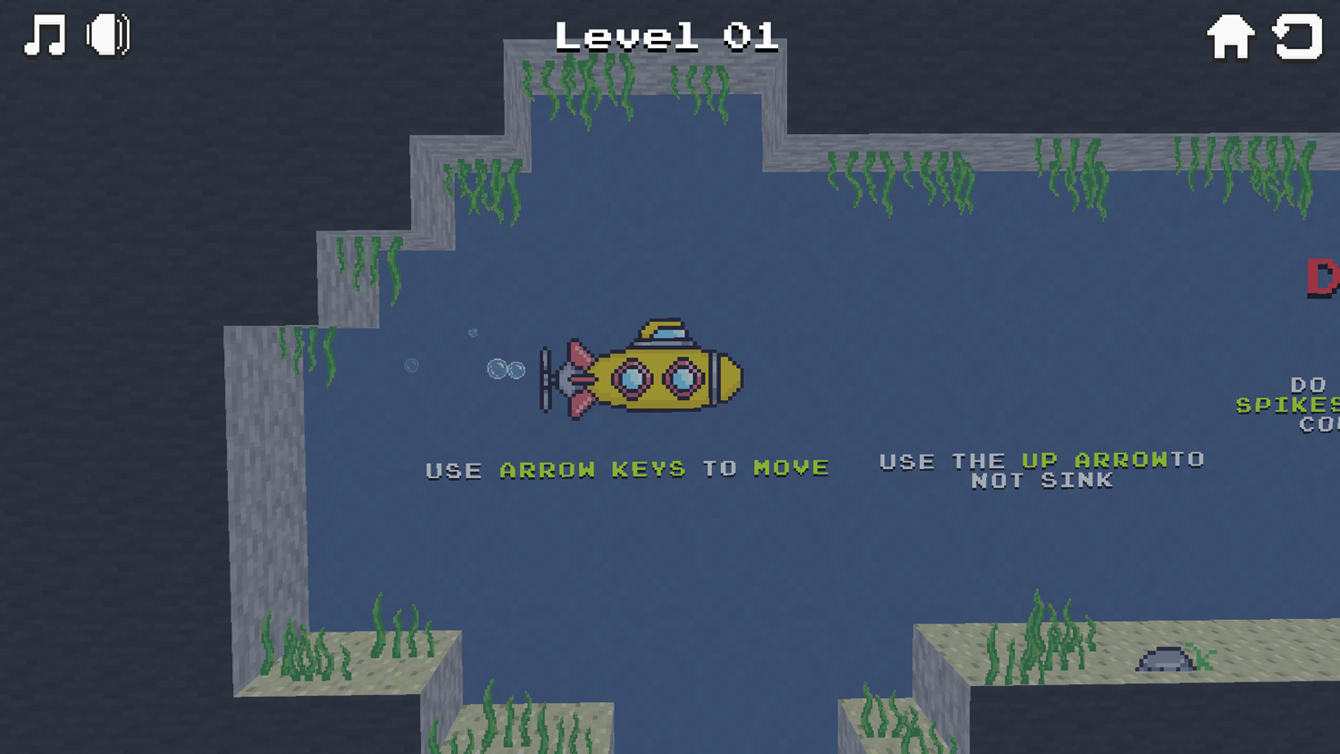 Submerged Escape Game Movement Instructions Screen Screenshot.