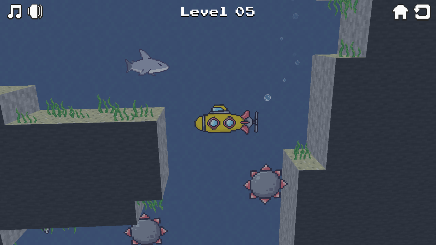 Submerged Escape Game Shark and Mines Screenshot.