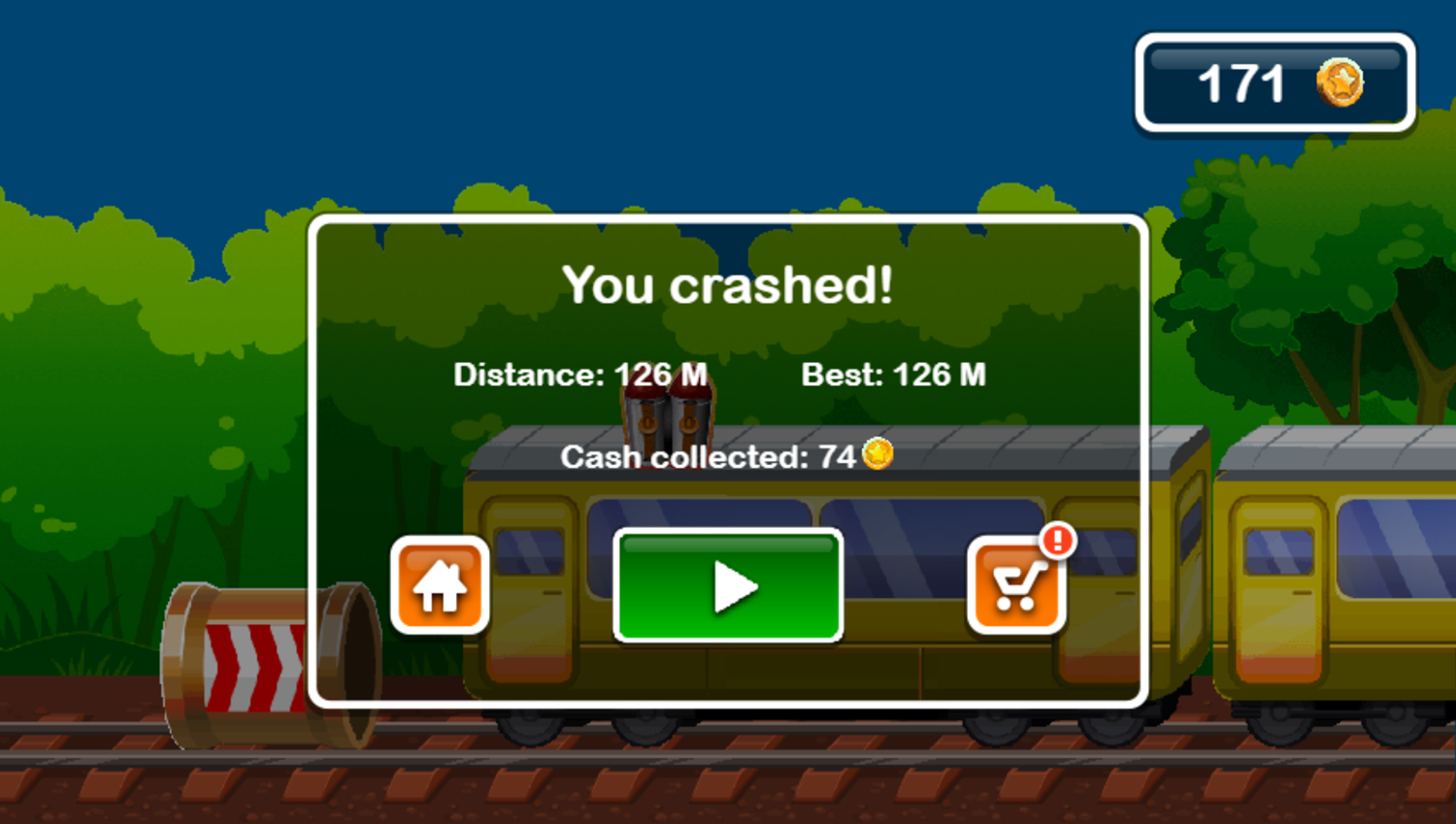 Subway Runner Game Over Screenshot.