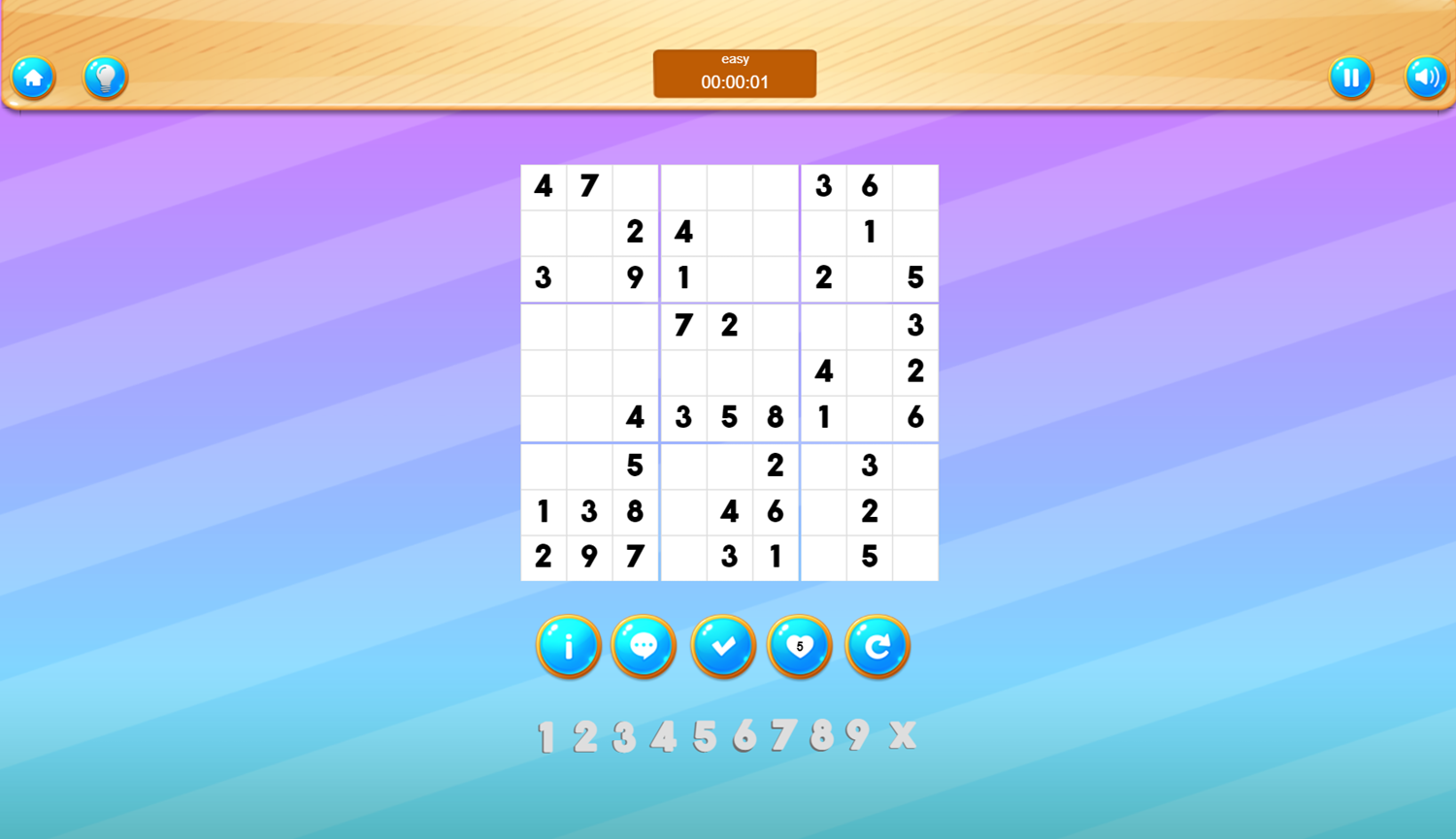 Sudoku Game Start Screenshot.