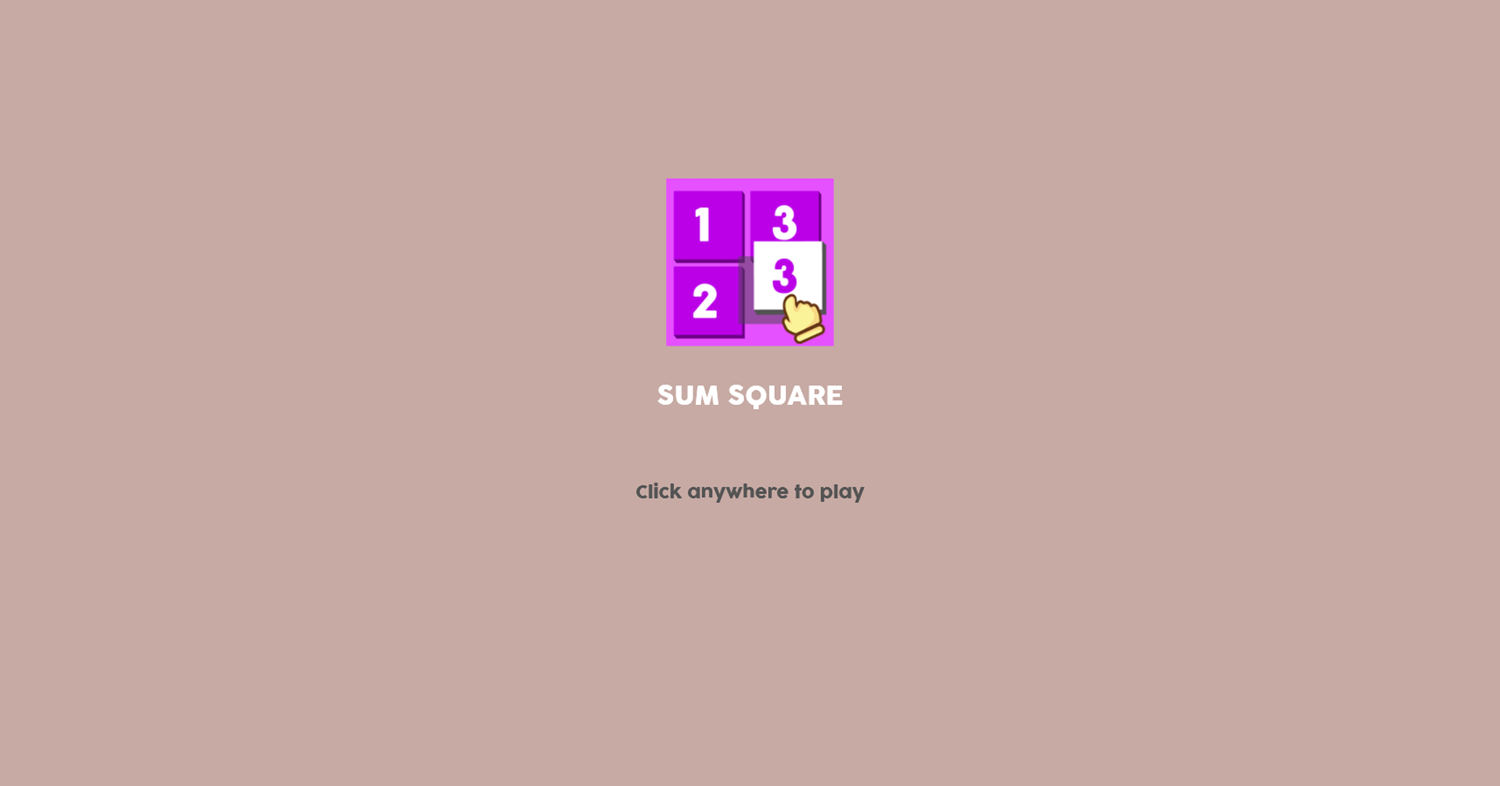 Sum Square Game Welcome Screen Screenshot.