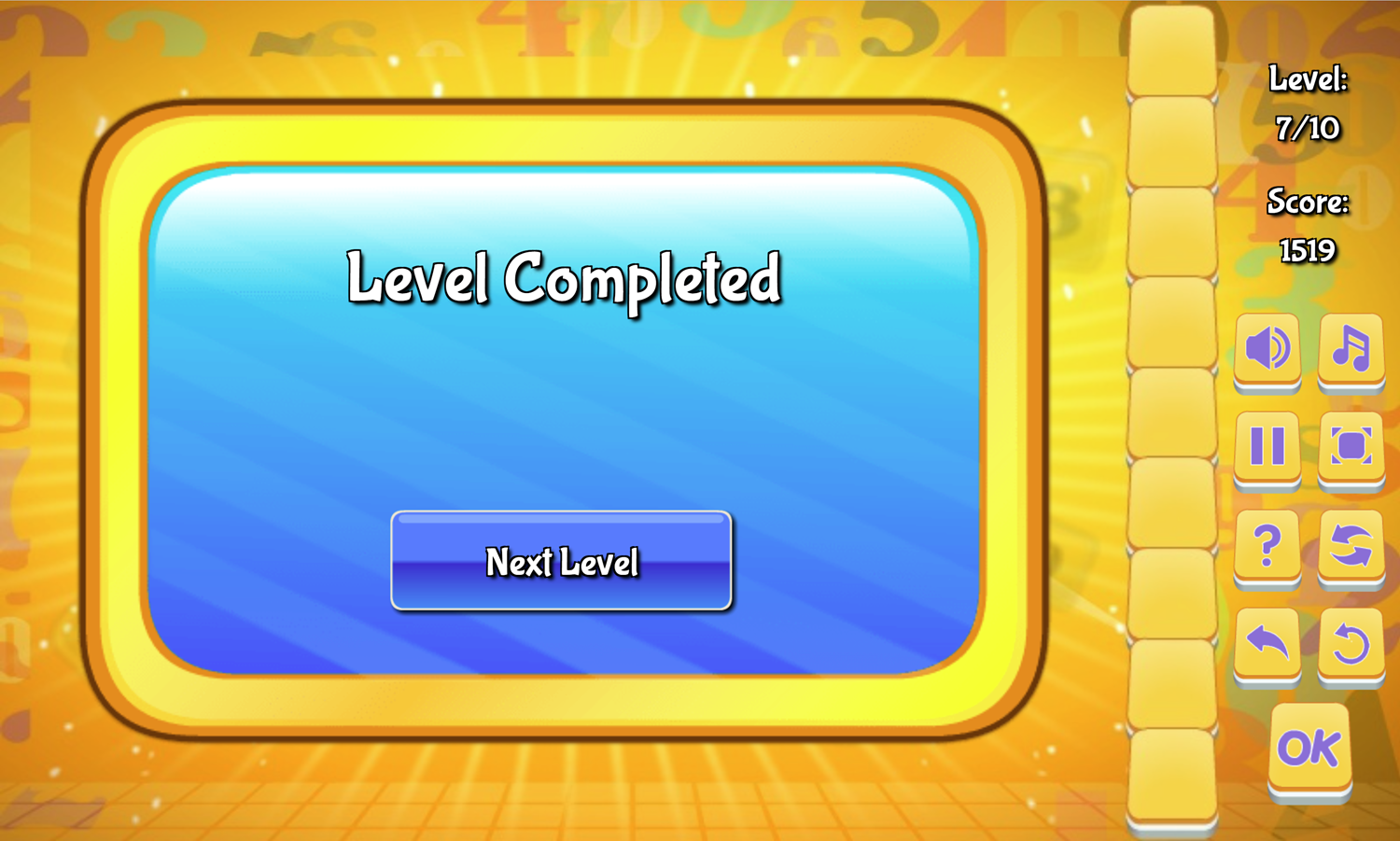 Sumjong Game Level Completed Screen Screenshot.