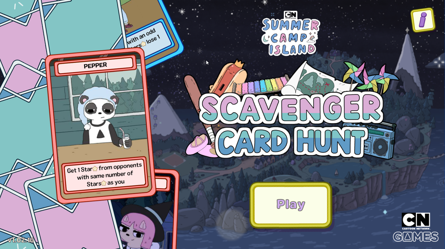 Summer Camp Island Scavenger Card Hunt Game Welcome Screen Screenshot.