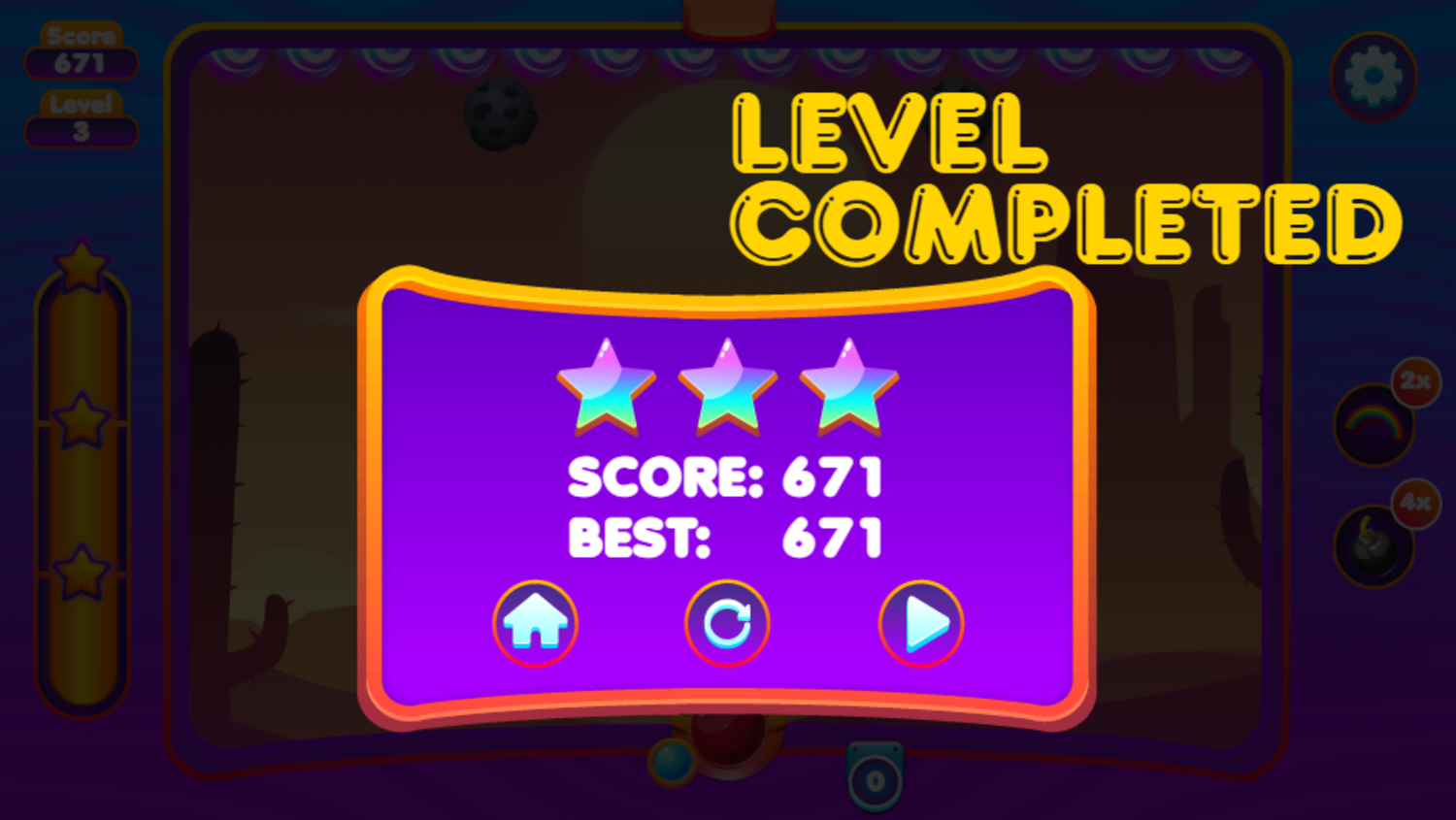 Super Bubble Shooter Game Level Completed Screen Screenshot.