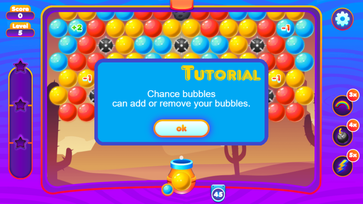 Super Bubble Shooter Game Chance Bubbles Tutorial Screen Screenshot.