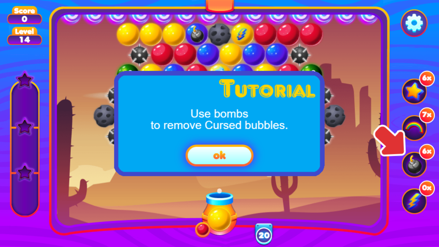 Super Bubble Shooter Game Cursed Bubbles Tutorial Screen Screenshot.