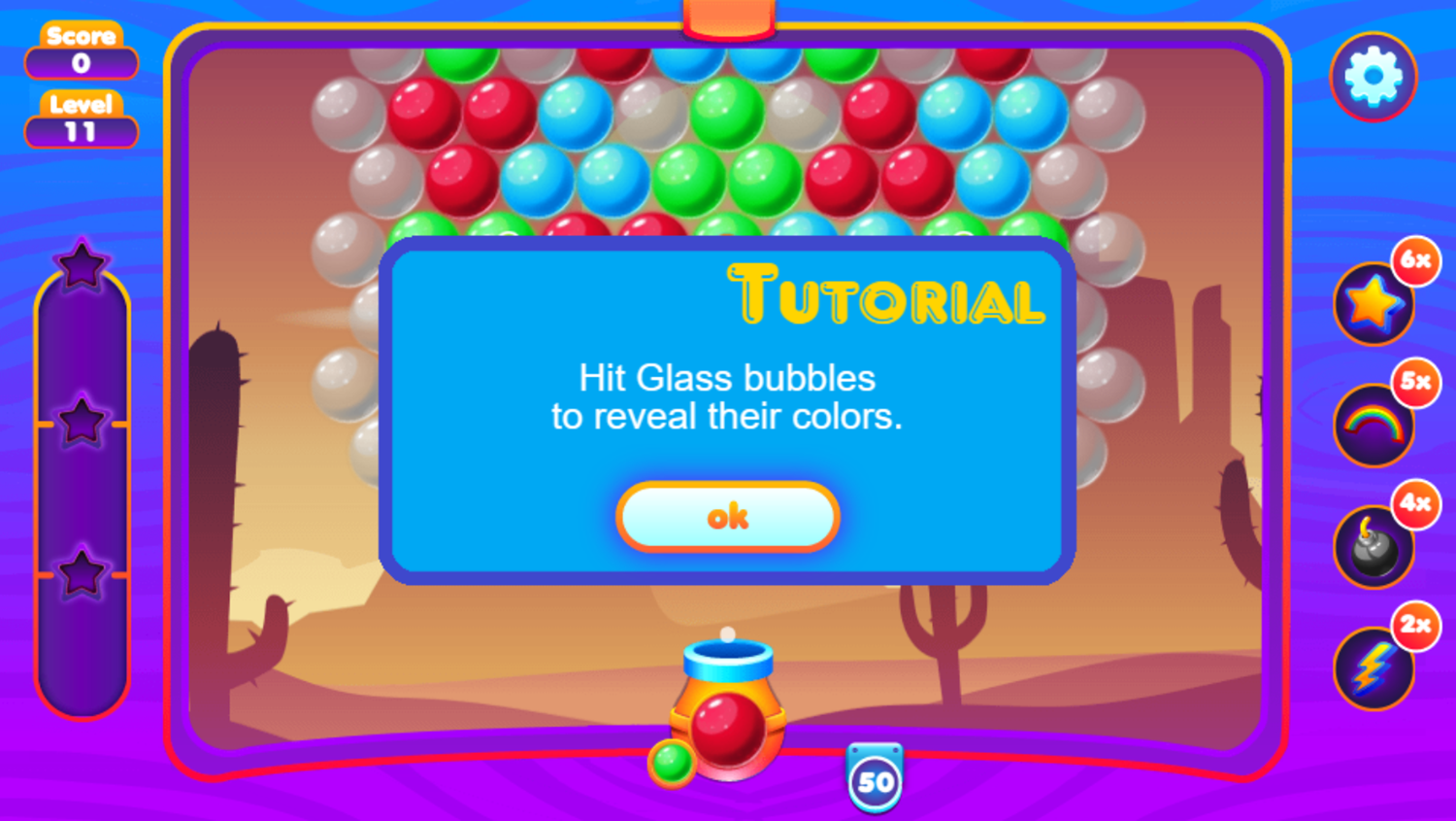 Super Bubble Shooter Game Glass Bubbles Tutorial Screen Screenshot.