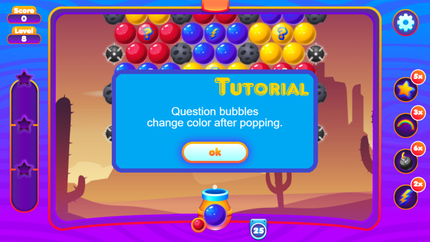 Super Bubble Shooter Game Question Bubbles Tutorial Screen Screenshot.