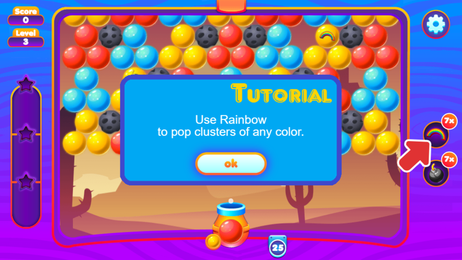 Super Bubble Shooter Game Rainbow Wildcard Bubbles Tutorial Screen Screenshot.