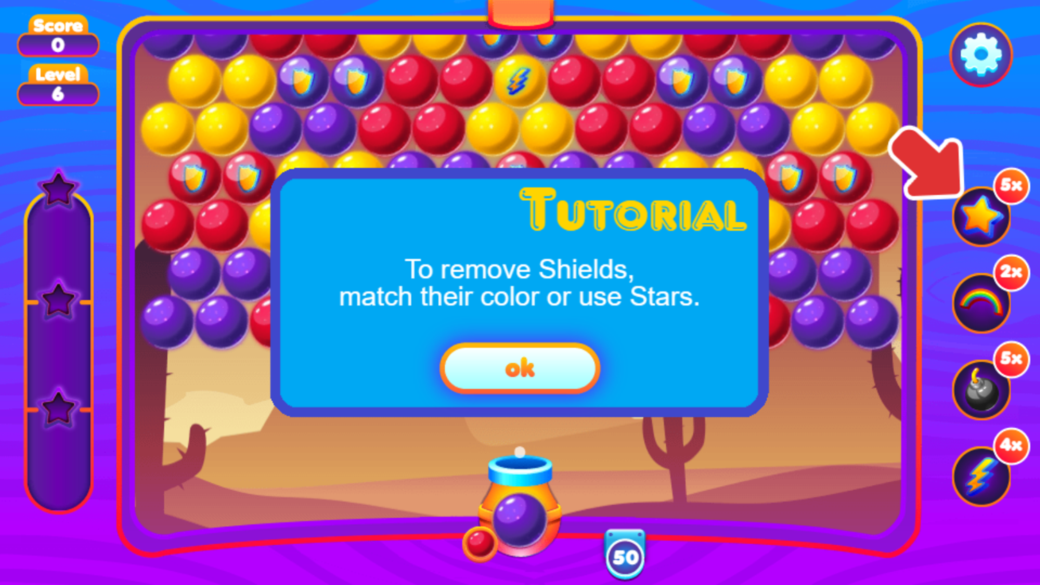 Super Bubble Shooter Game Shield Bubbles Tutorial Screen Screenshot.