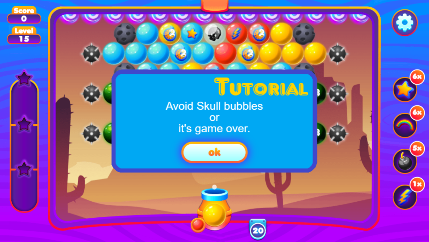 Super Bubble Shooter Game Skull Bubbles Tutorial Screen Screenshot.