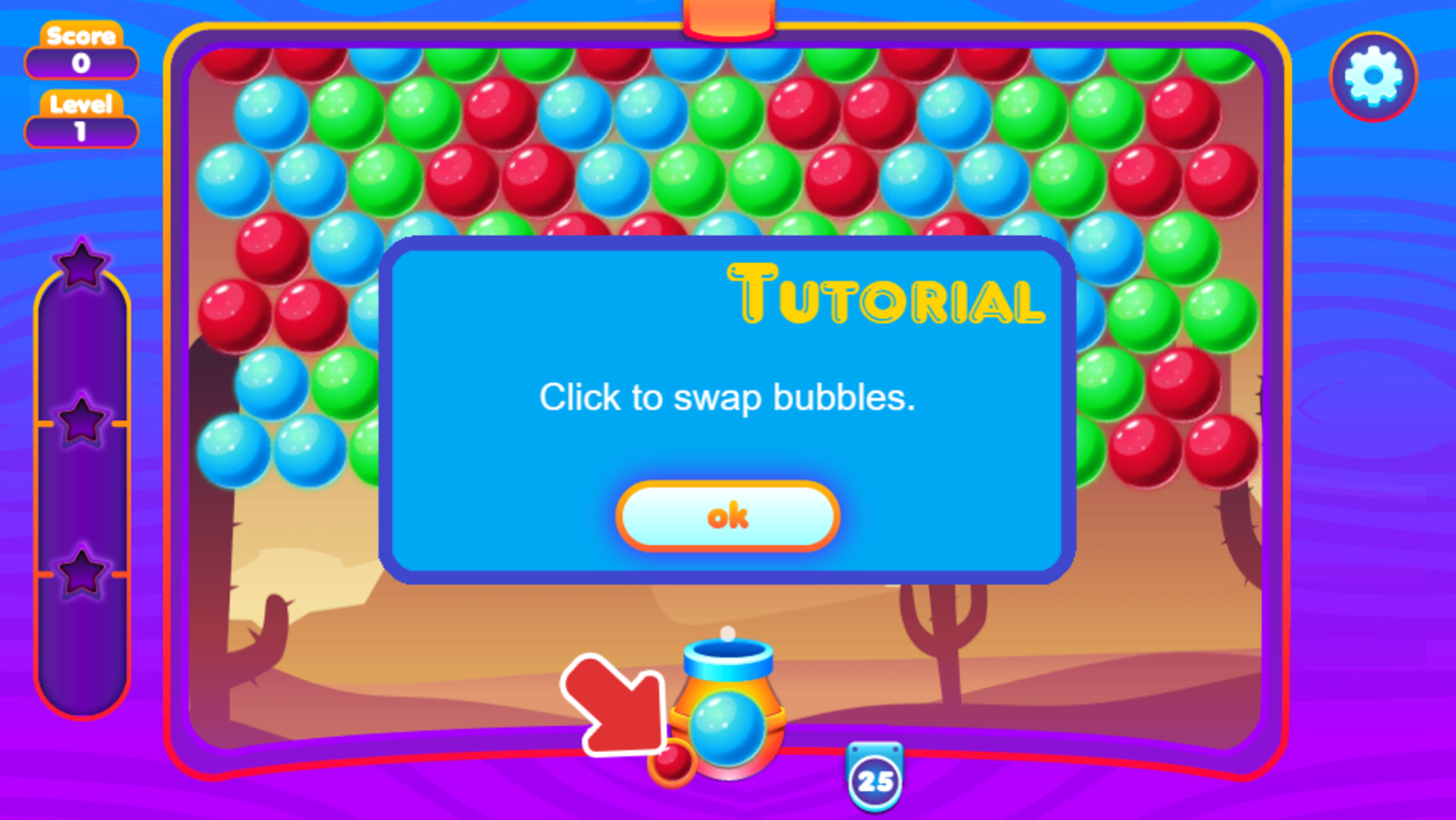 Super Bubble Shooter Game Swap Bubbles Tutorial Screen Screenshot.