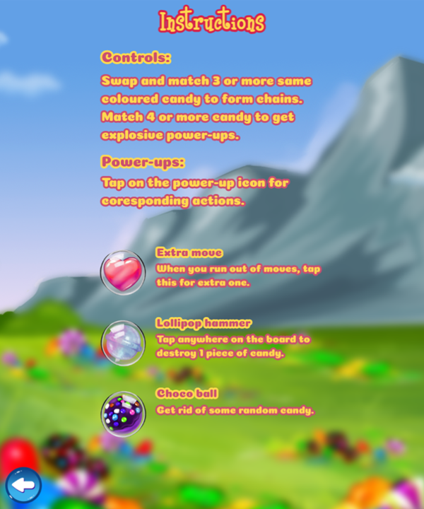 Super Candy Jewels Game Instructions Screenshot.