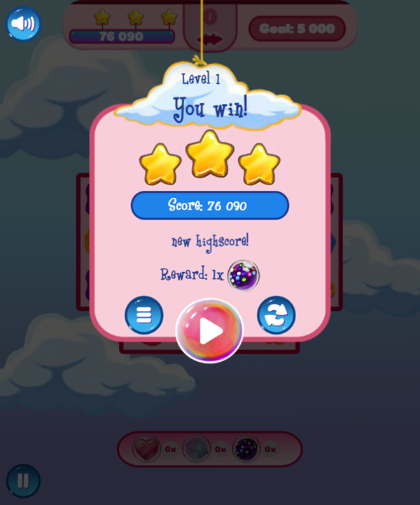 Super Candy Jewels Game Level Complete Screenshot.