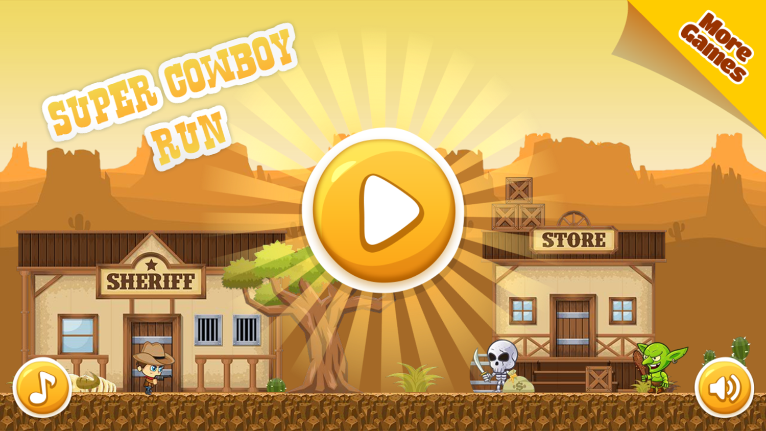 Super Cowboy Run Game Welcome Screen Screenshot.