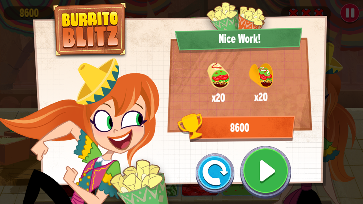 Super Hero Girls Burrito Blitz Game Score Screenshot.