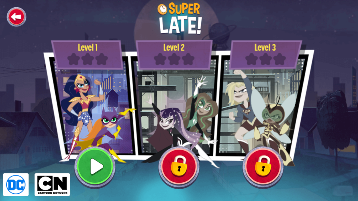 Super Hero Girls Super Late Game Level Select Screenshot.