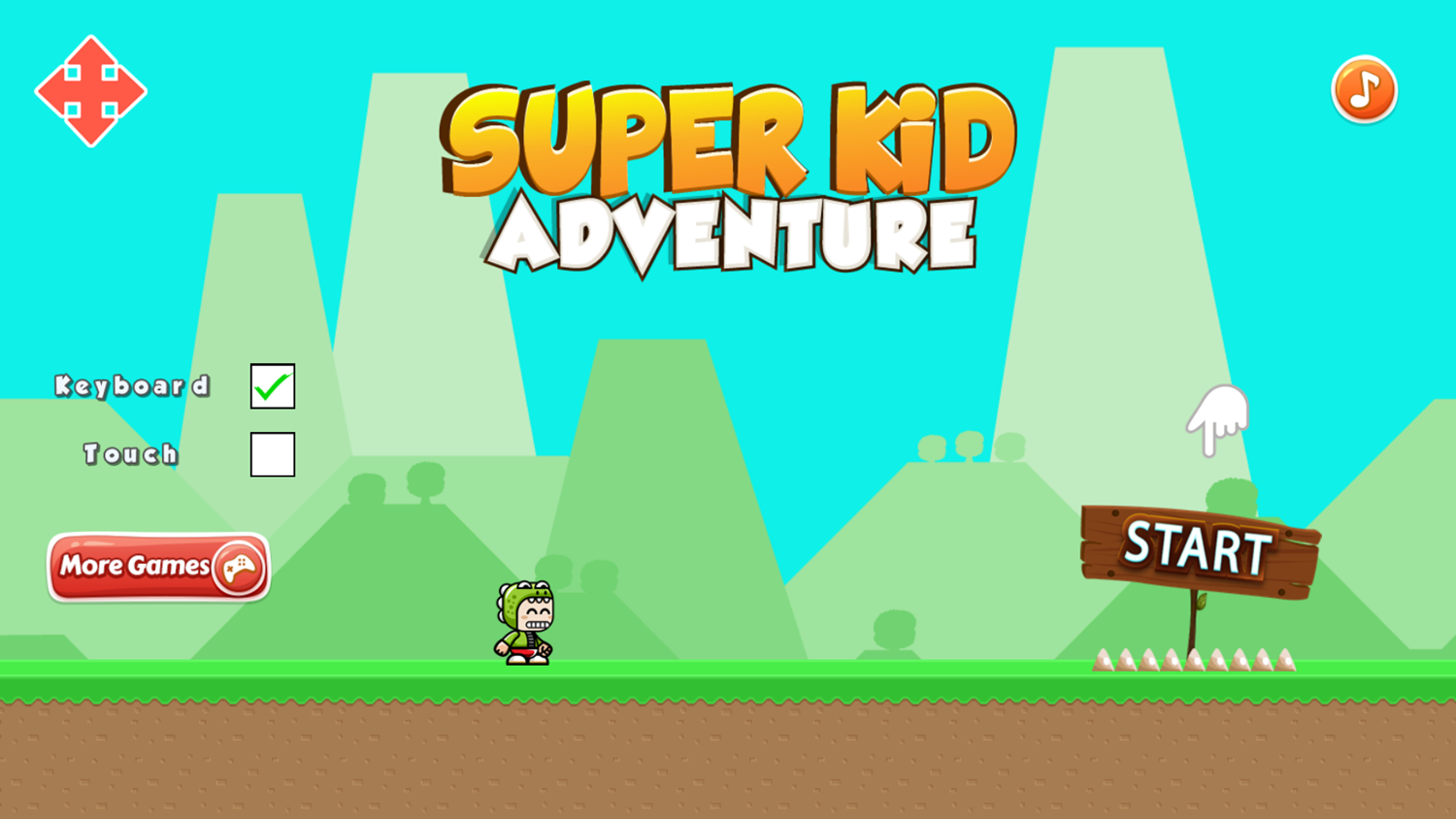 Super Kid Adventure Game Welcome Screen Screenshot.