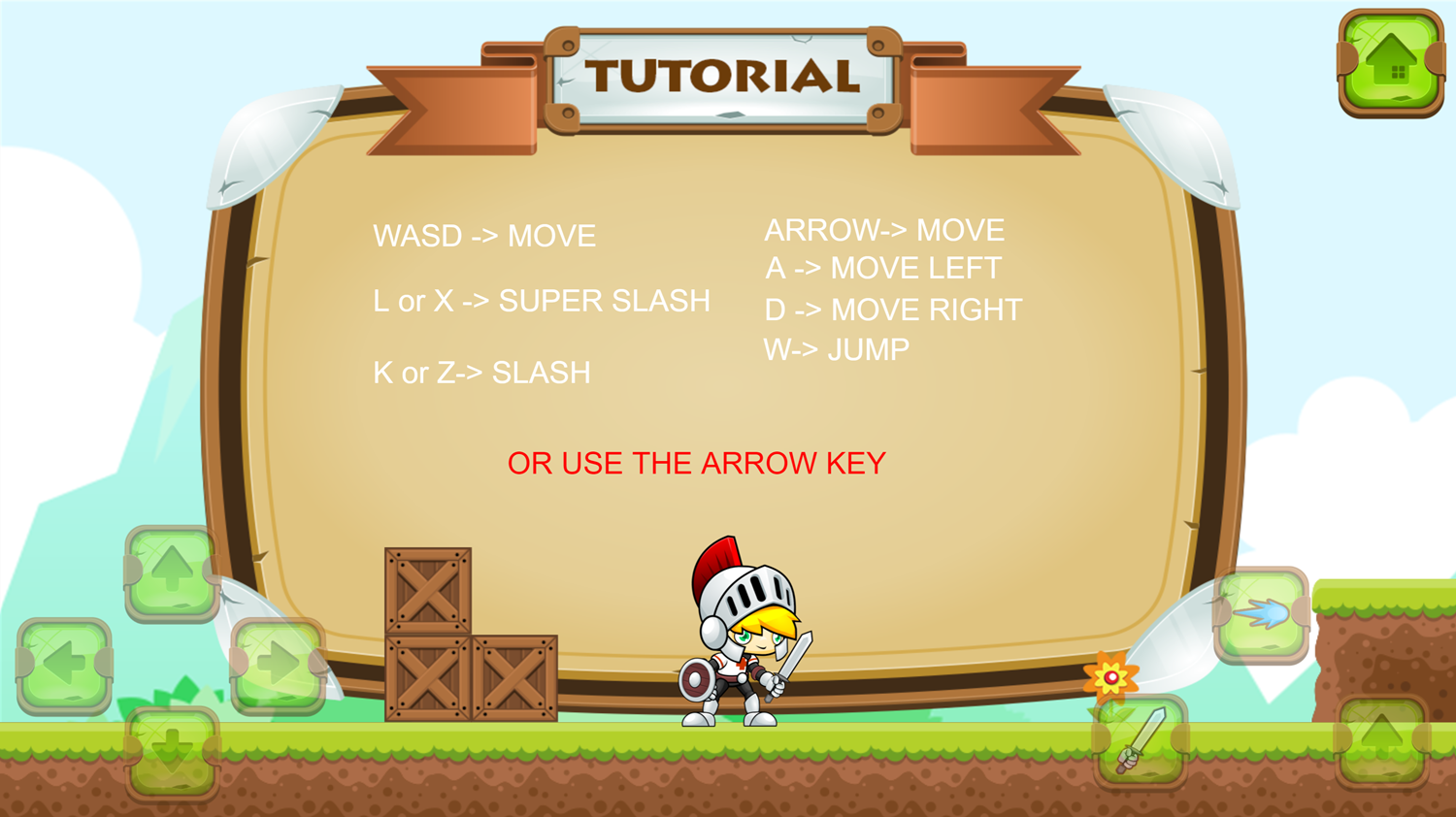 Super Knight Adventure Instructions Screenshot.