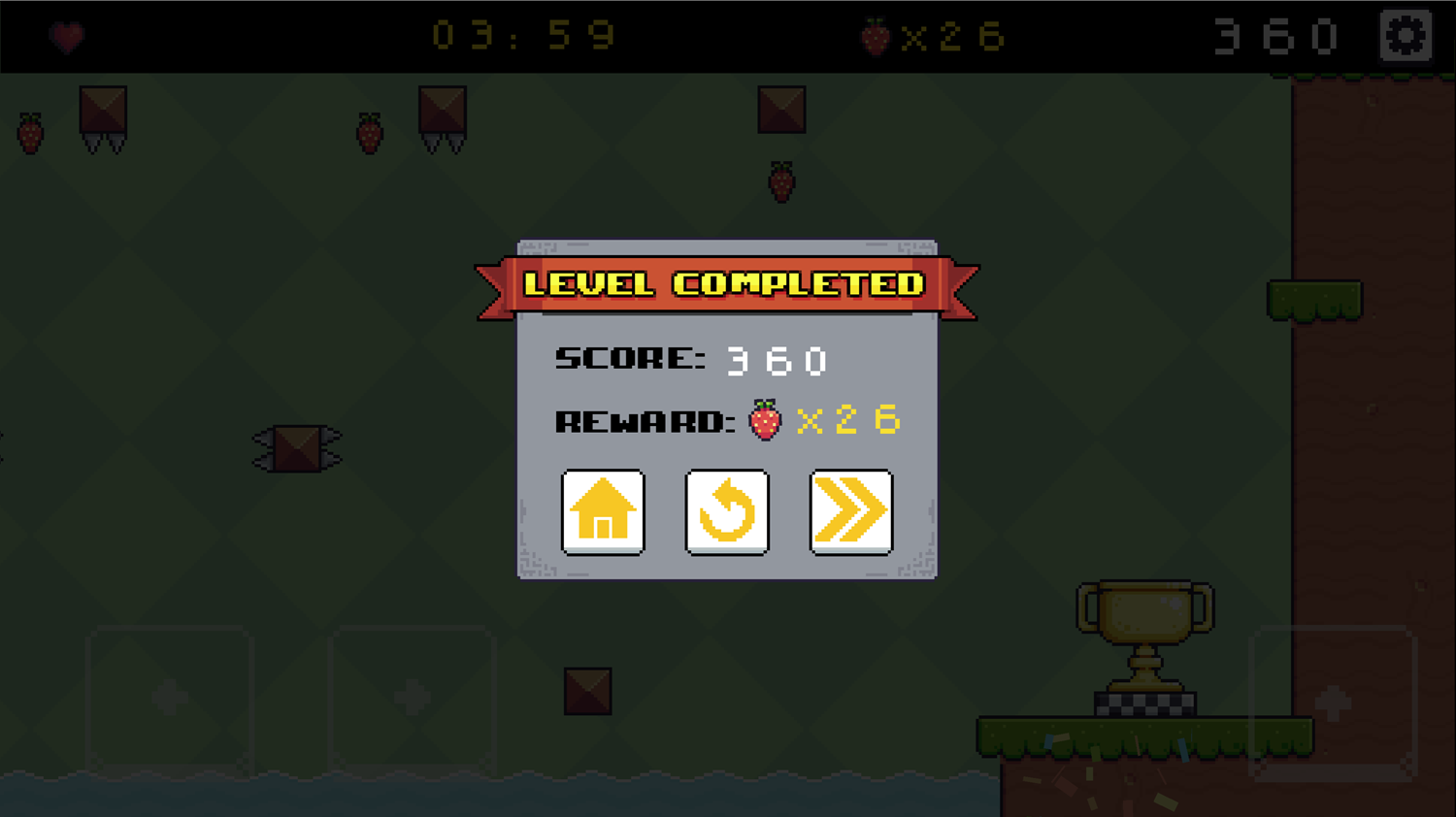 Super Pixel Game Level Complete Screen Screenshot.