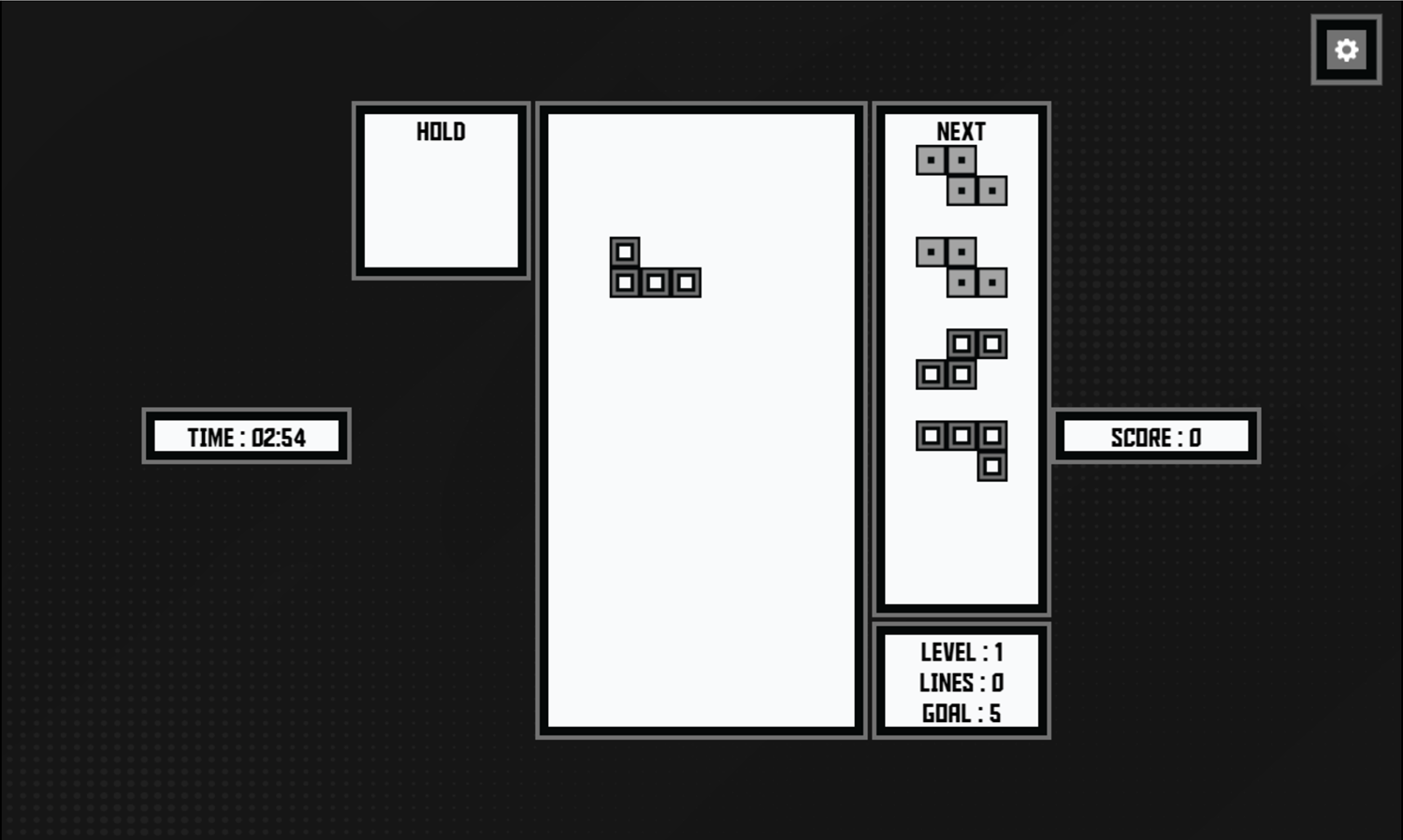 Super Tetris Black and White Game Screenshot.
