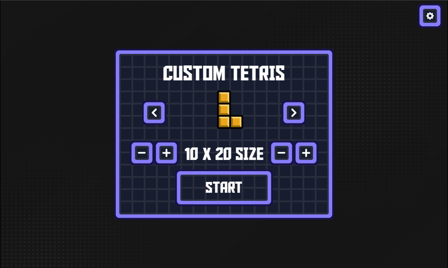 Super Tetris Game Custom Level Size Select Screen Screenshot.