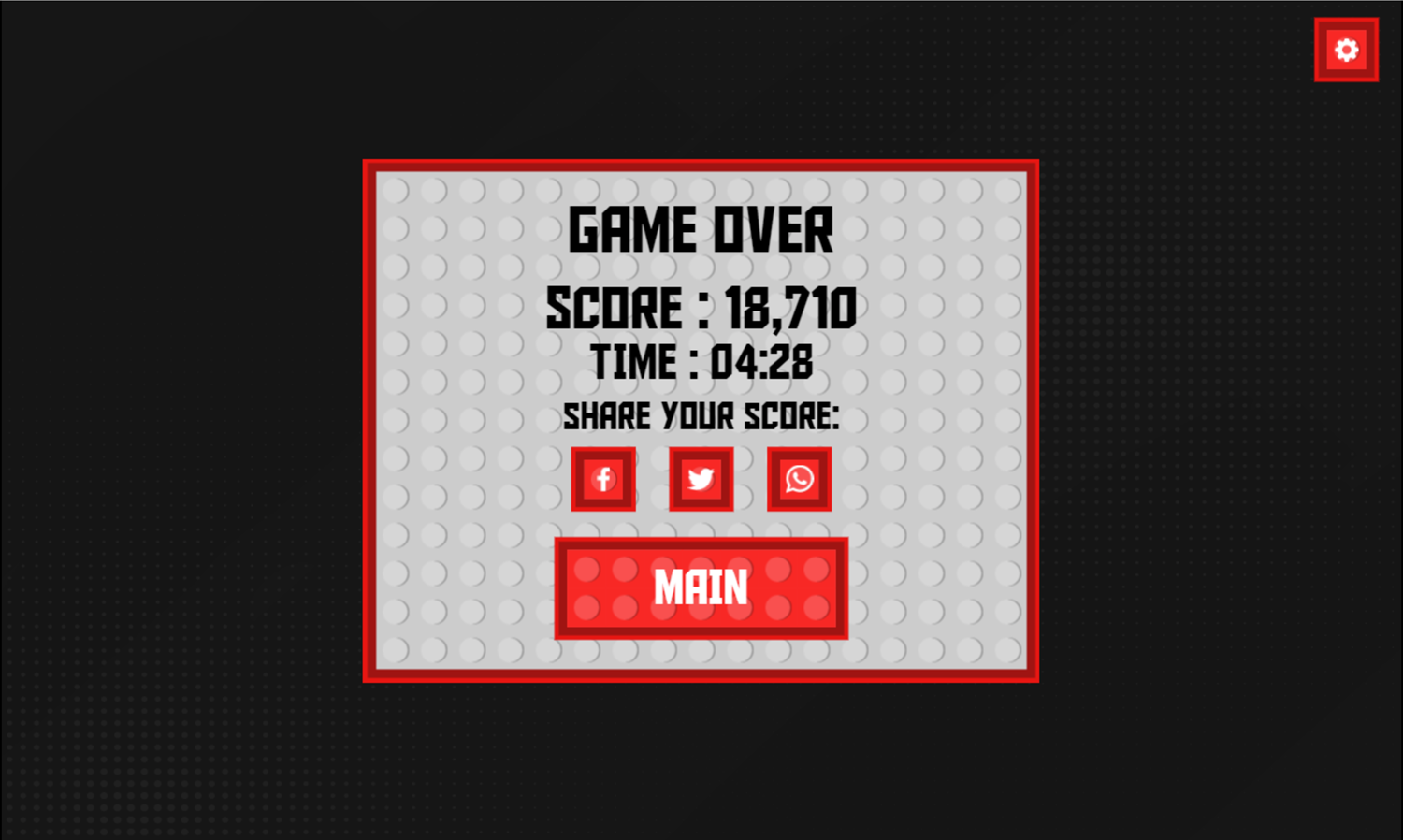 Super Tetris Game Over Screen Screenshot.