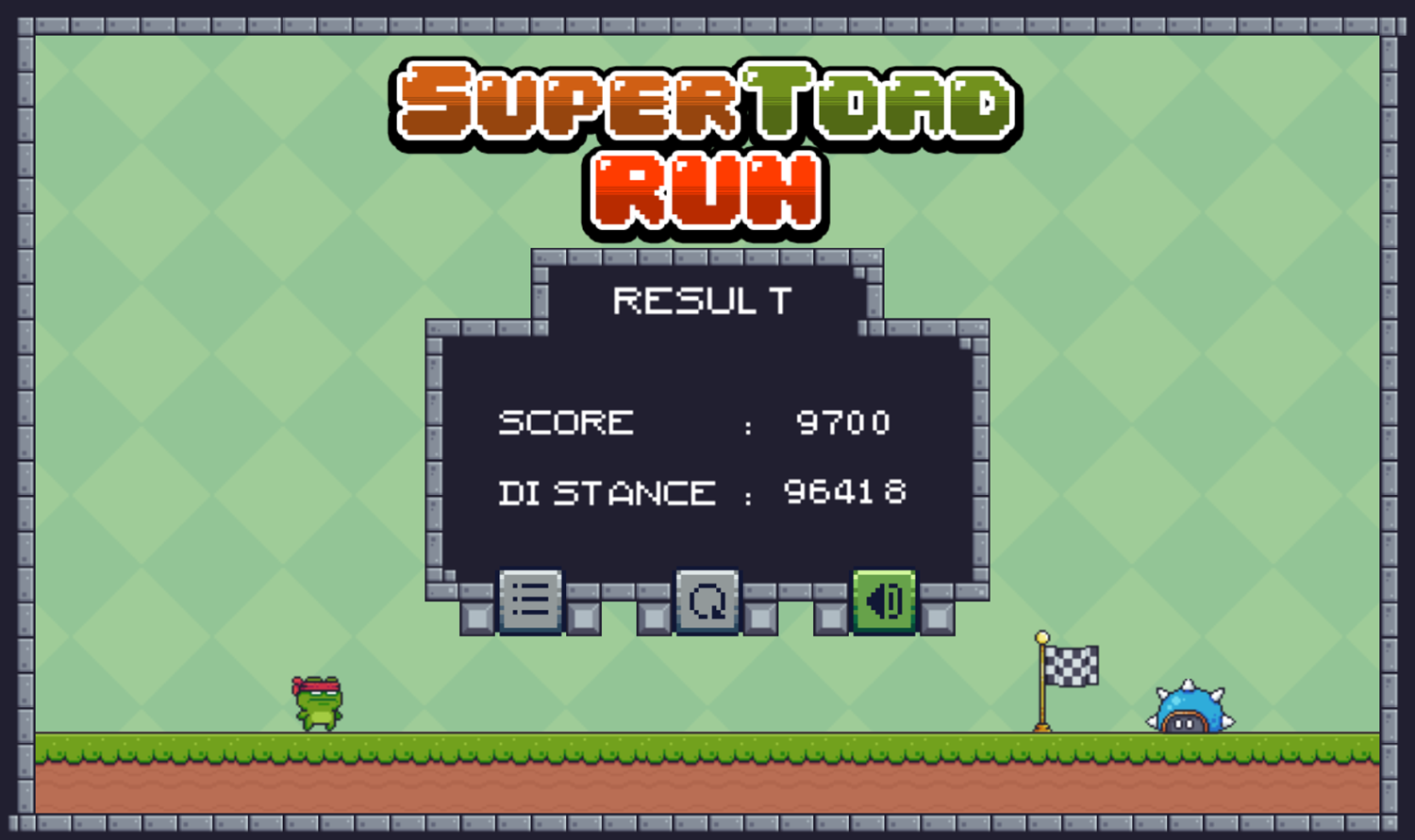 Super Toad Run Game Result Screenshot.