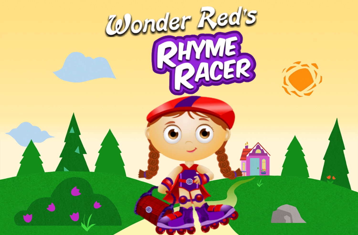 Super Why Wonder Red's Rhyme Racer Game Welcome Screen Screenshot.