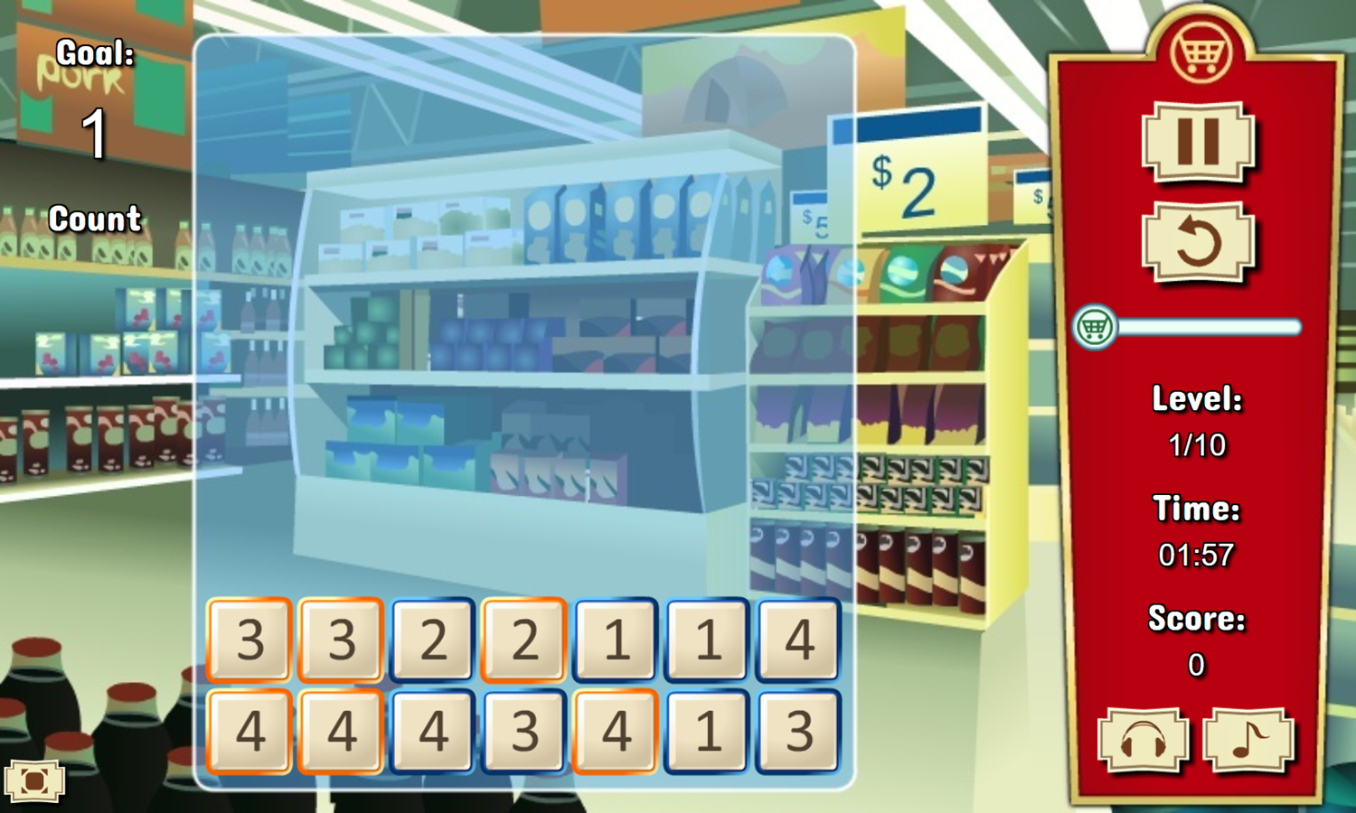 Supermarket Numbers Game Start Screenshot.