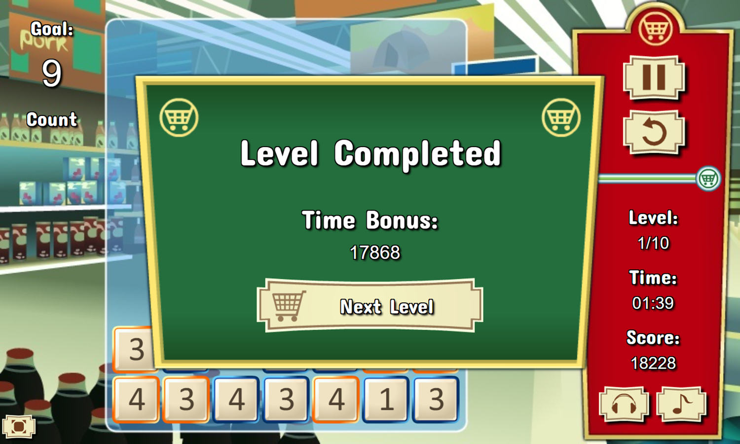 Supermarket Numbers Game Level Completed Screenshot.