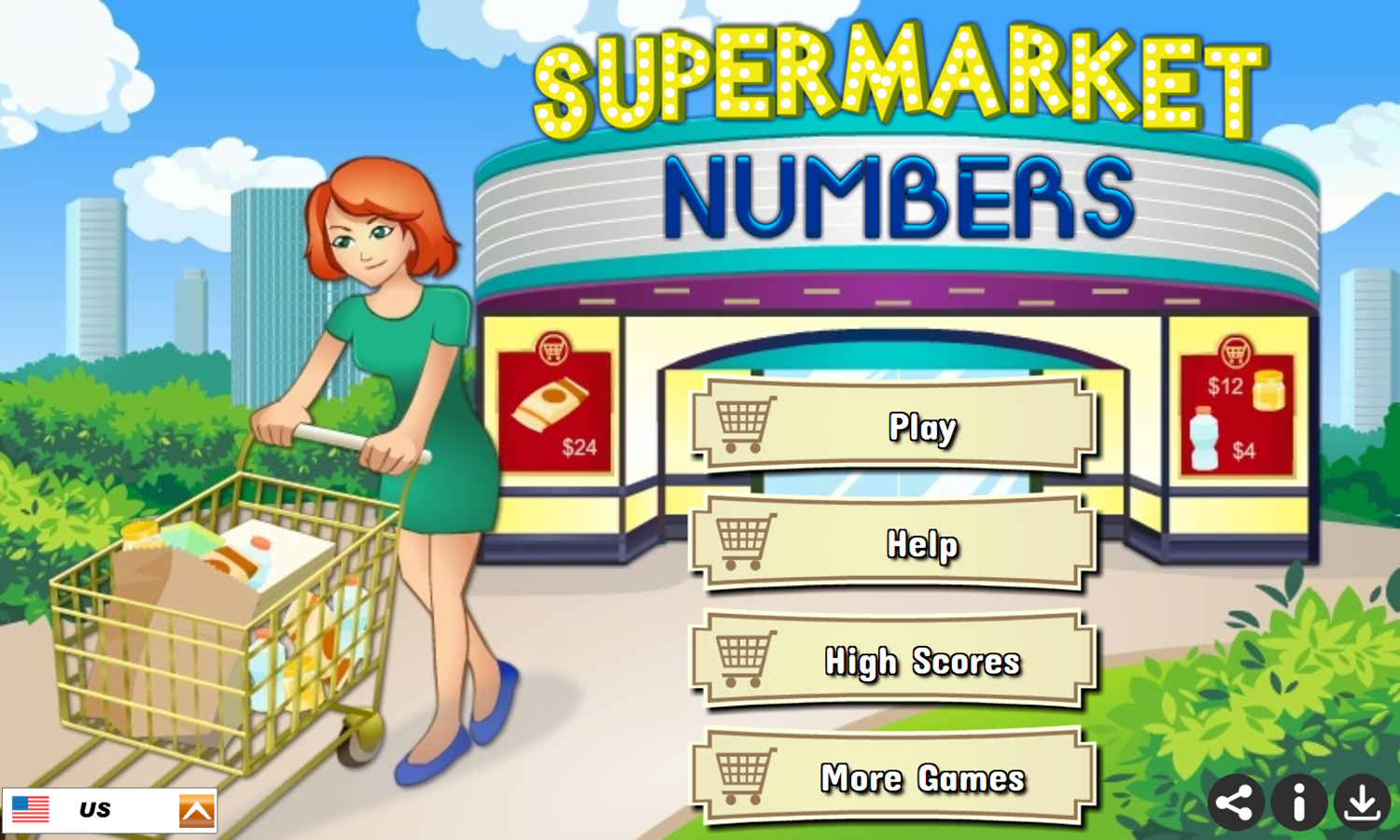 Supermarket Numbers Game Welcome Screen Screenshot.