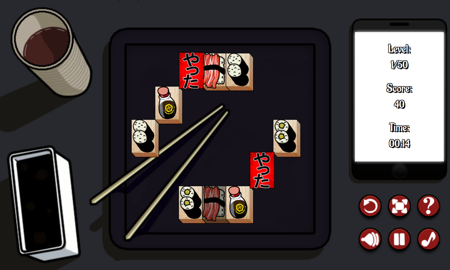 Sushi Mahjong Game Level Play Screenshot.