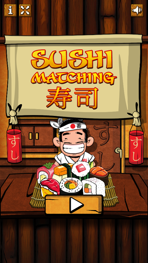 Sushi Matching Game Welcome Screen Screenshot.