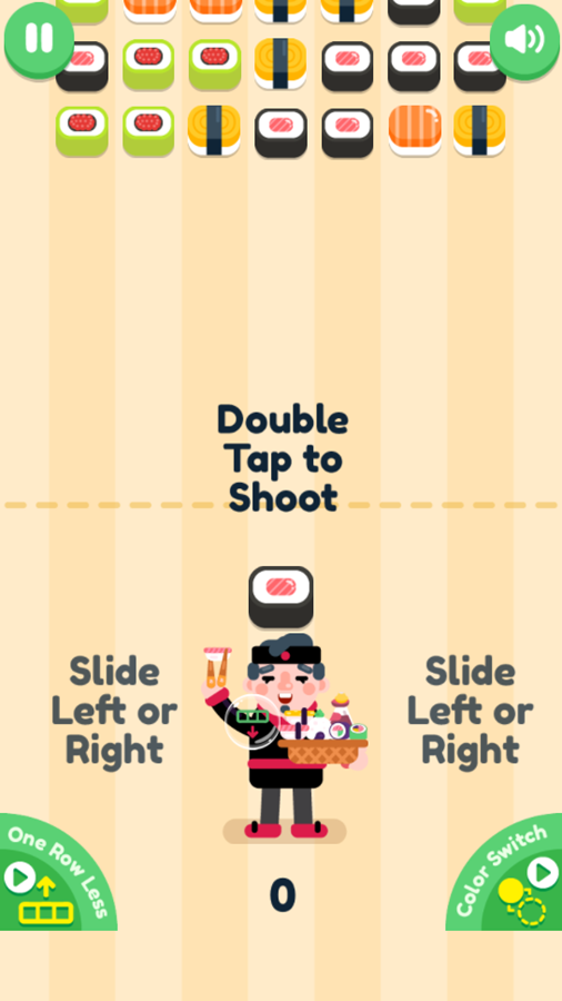 Sushi Shooting Match 3 Game Start Screenshot.