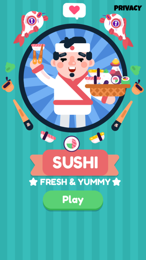 Sushi Shooting Match 3 Game Welcome Screen Screenshot.