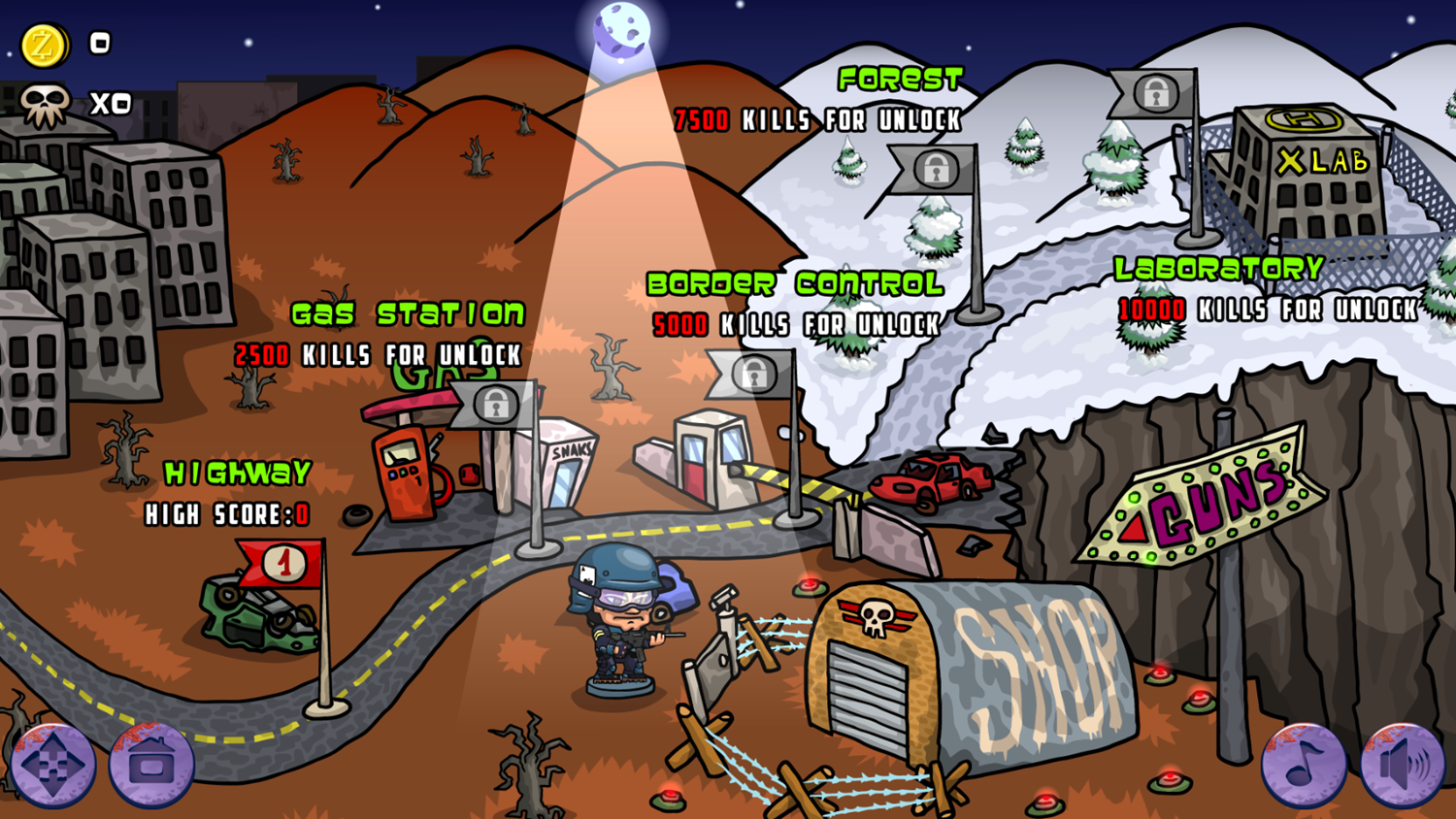 SWAT vs Zombies Game Stage Select Screenshot.