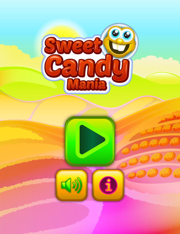 Sweet Candy Mania Game Welcome Screen Screenshot.