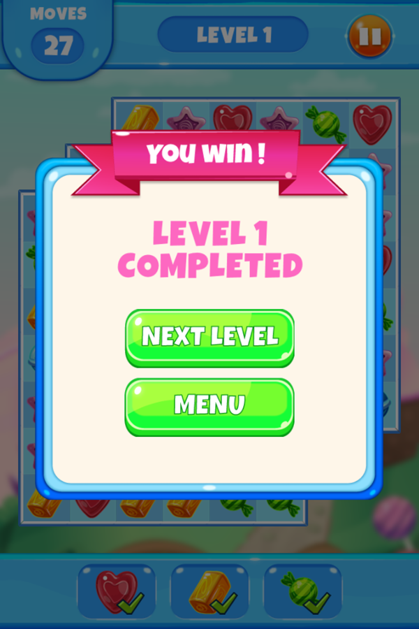 Sweet Candy Saga Game Level Completed Screenshot.