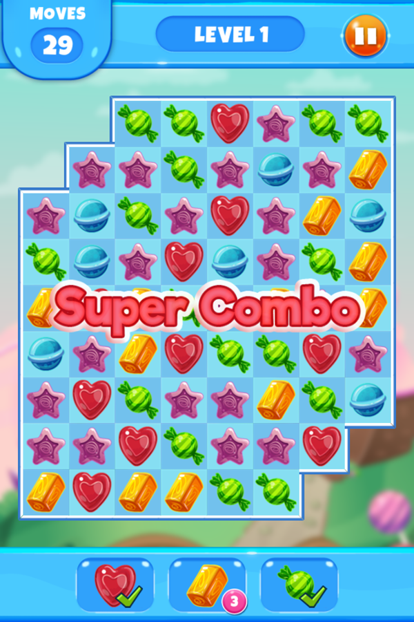 Sweet Candy Saga Game Super Combo Screenshot.