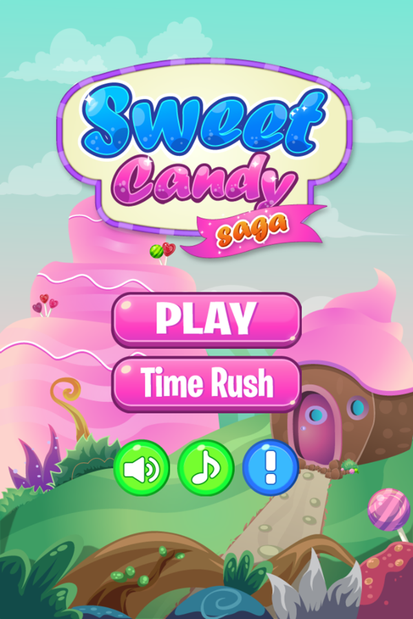 Sweet Candy Saga Game Welcome Screen Screenshot.