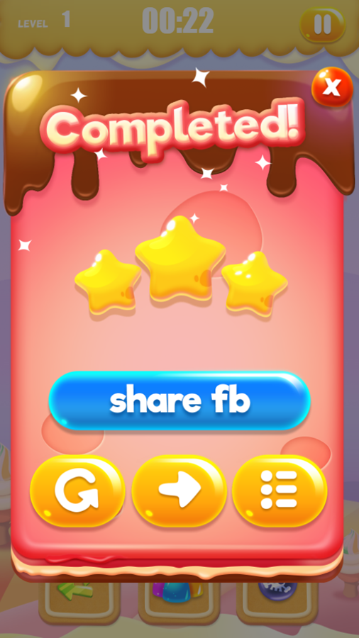 Sweet Mania Game Level Completed Screenshot.