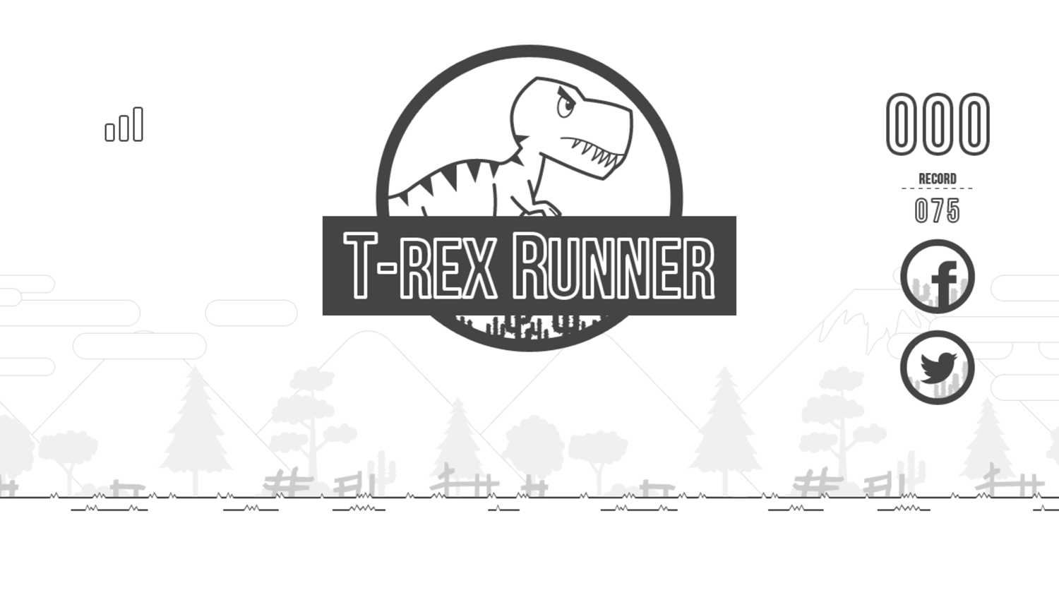 Black and White T-Rex Runner Game Welcome Screenshot.