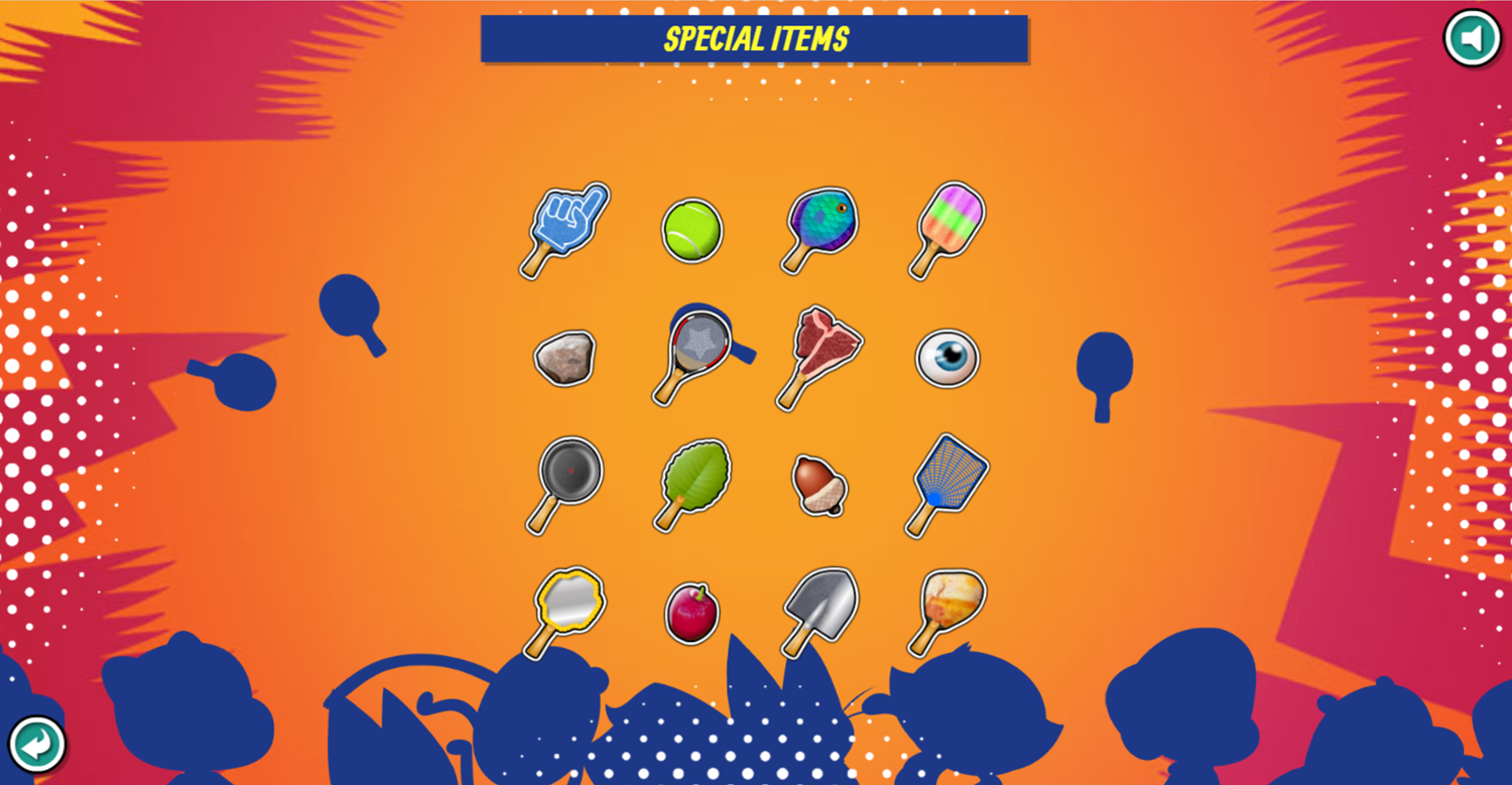 Table Tennis Ultra Mega Tournament Game Special Items Screen Screenshot.